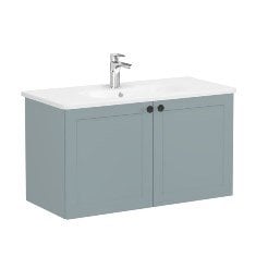 Vitra Root Classic 68739 Lavabo Dolabı, Kapaklı, 100 Cm, Mat Fiyord Yeşili, Yuvarlak Lavabolu